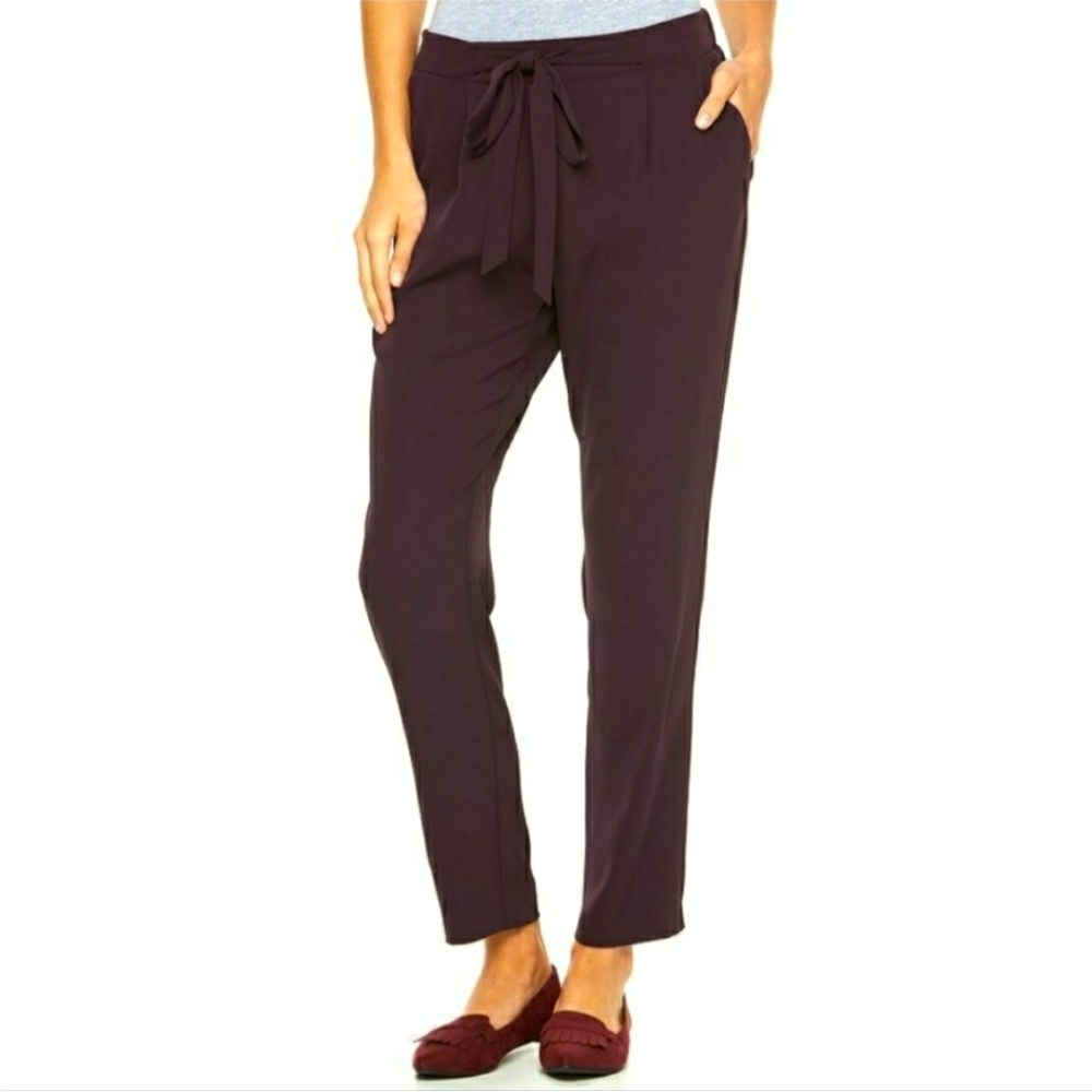 Apt 9 plum high rise tie waist dress pants- size L